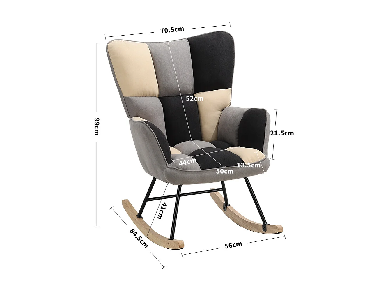 Black, White & Grey Linen Rocking Chair