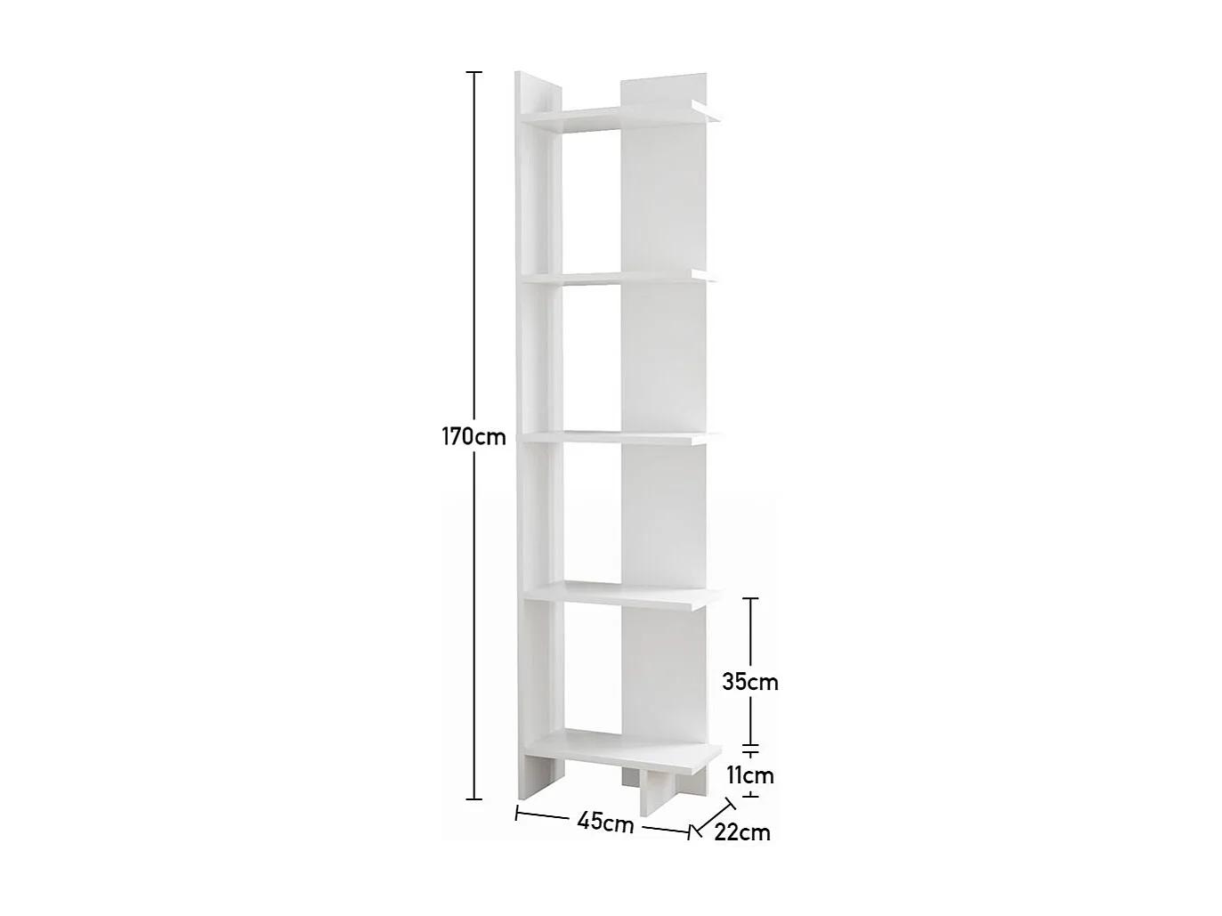 White Modern 5-Tier Corner Bookshelf