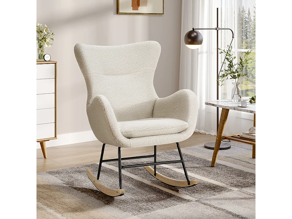 White Sherpa Rocking Chair with Iron Frame