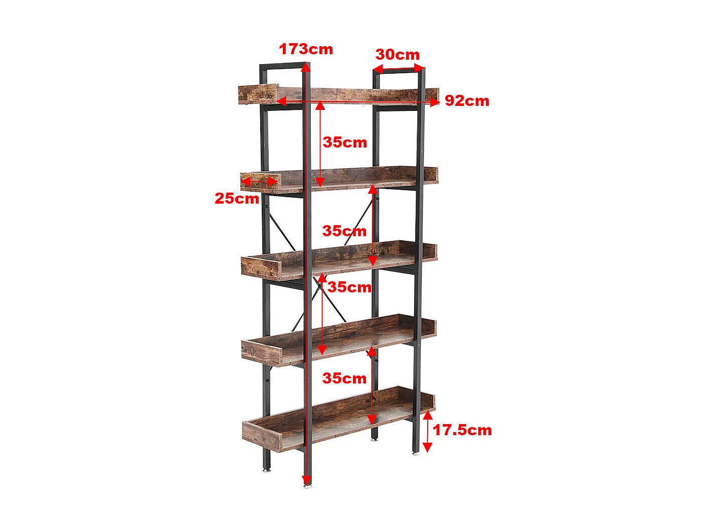 Brown Industrial 5-Tier Metal & Wood Shelving Unit