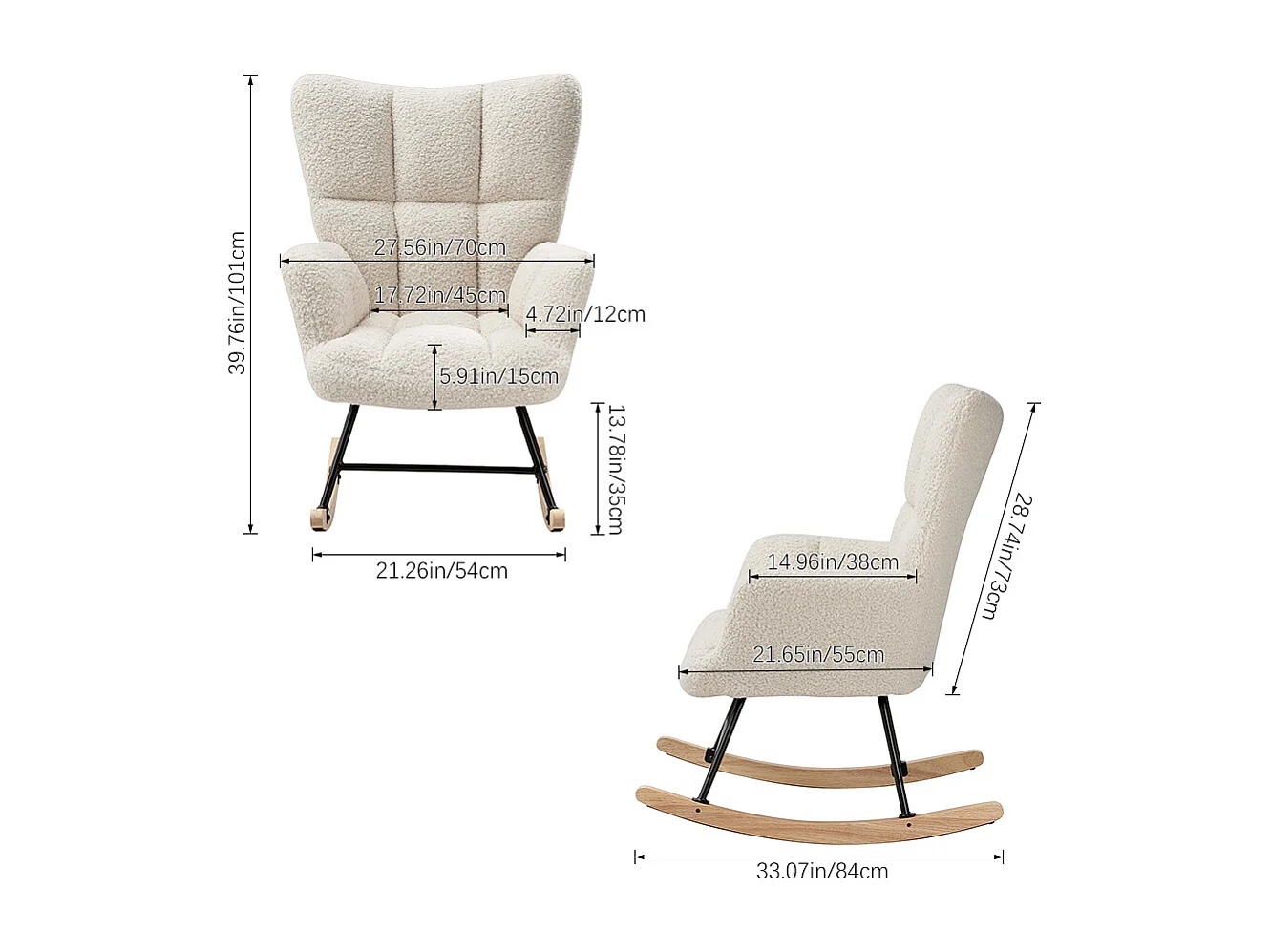 White Sherpa Rocking Chair with Rubberwood Runners