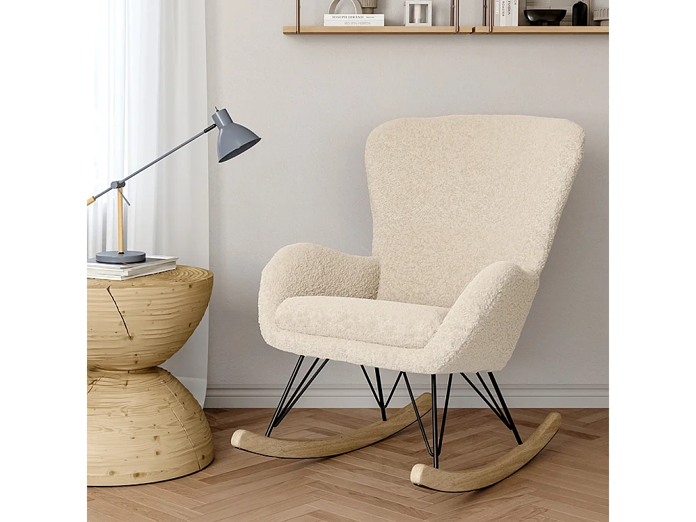 Beige Sherpa Fleece Rocking Chair with Removable Cushion