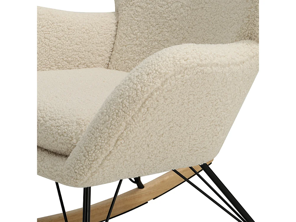 Beige Sherpa Fleece Rocking Chair with Removable Cushion