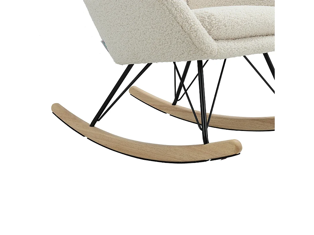 Beige Sherpa Fleece Rocking Chair with Removable Cushion