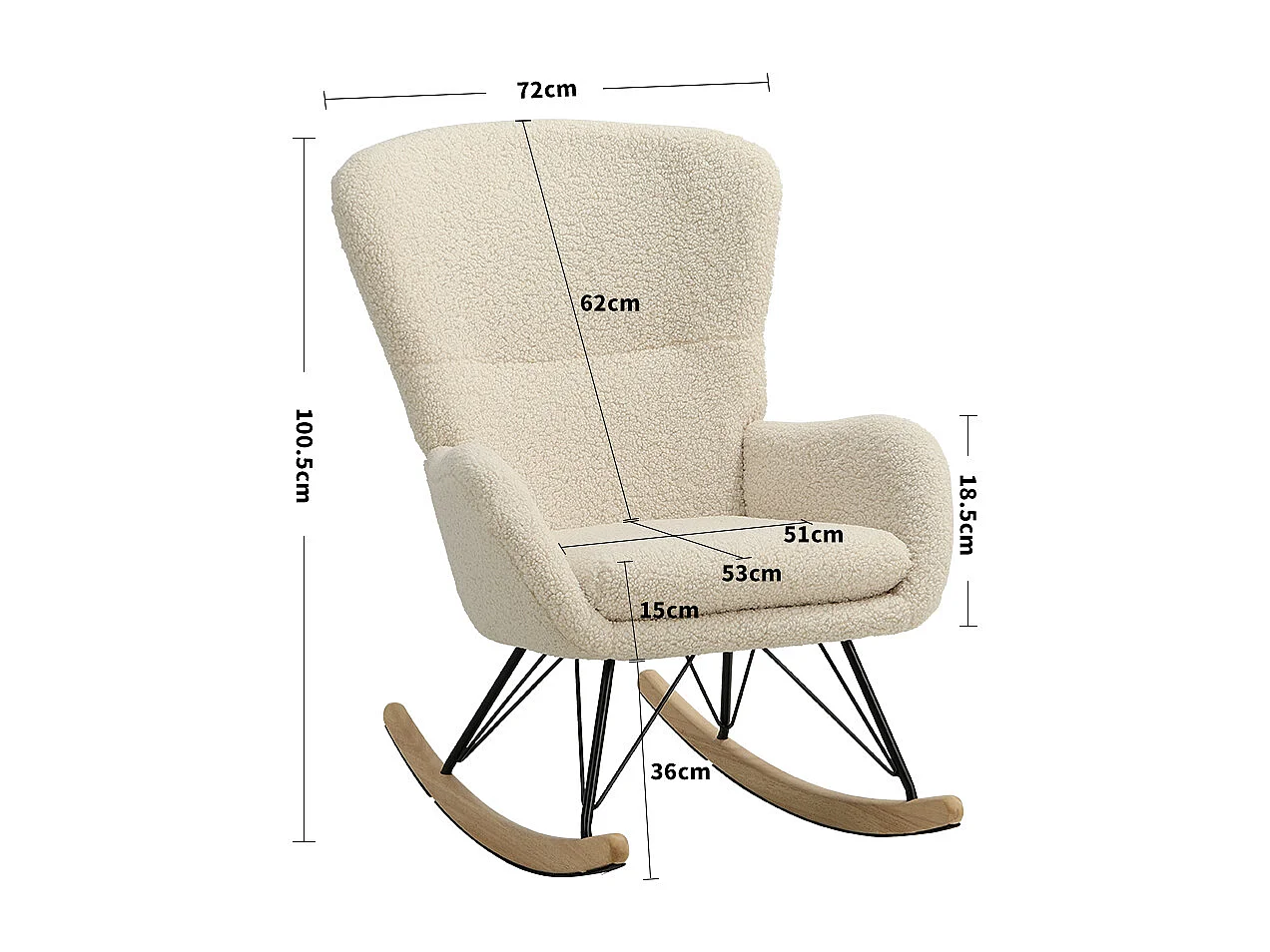 Beige Sherpa Fleece Rocking Chair with Removable Cushion