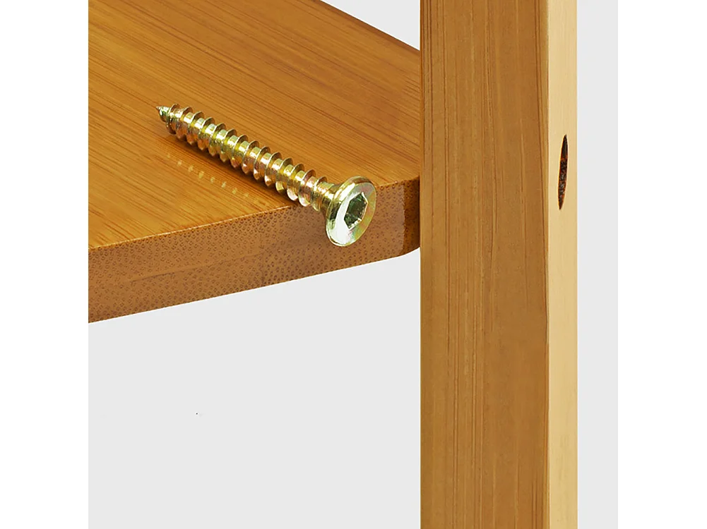 Brown Bamboo Coat Hanger with 3-Tier Shelves and Hooks
