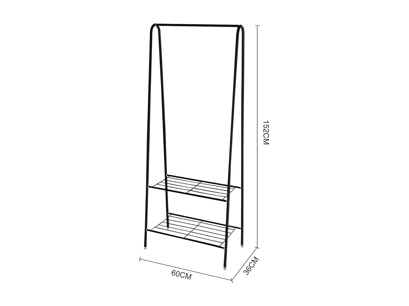 Black Freestanding Metal Clothes Rack with 2 Shelves