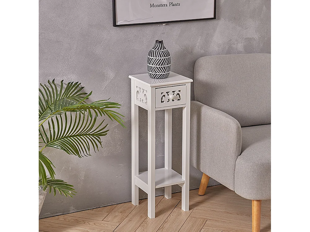 White French-Style Console Table with Drawer and Bottom Shelf