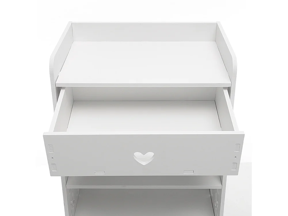 2-Tier White Bedside Table with Hollow Flower Design