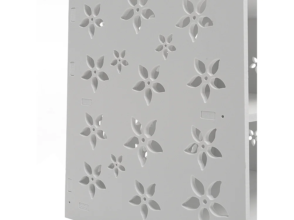 2-Tier White Bedside Table with Hollow Flower Design