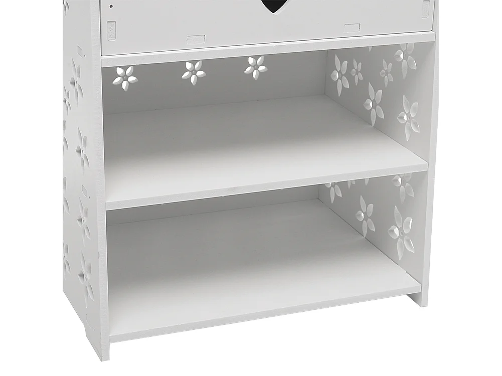 2-Tier White Bedside Table with Hollow Flower Design