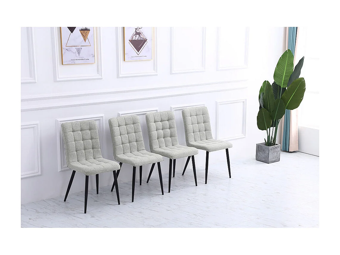 Set of 4 Greyish White Linen Dining Chairs