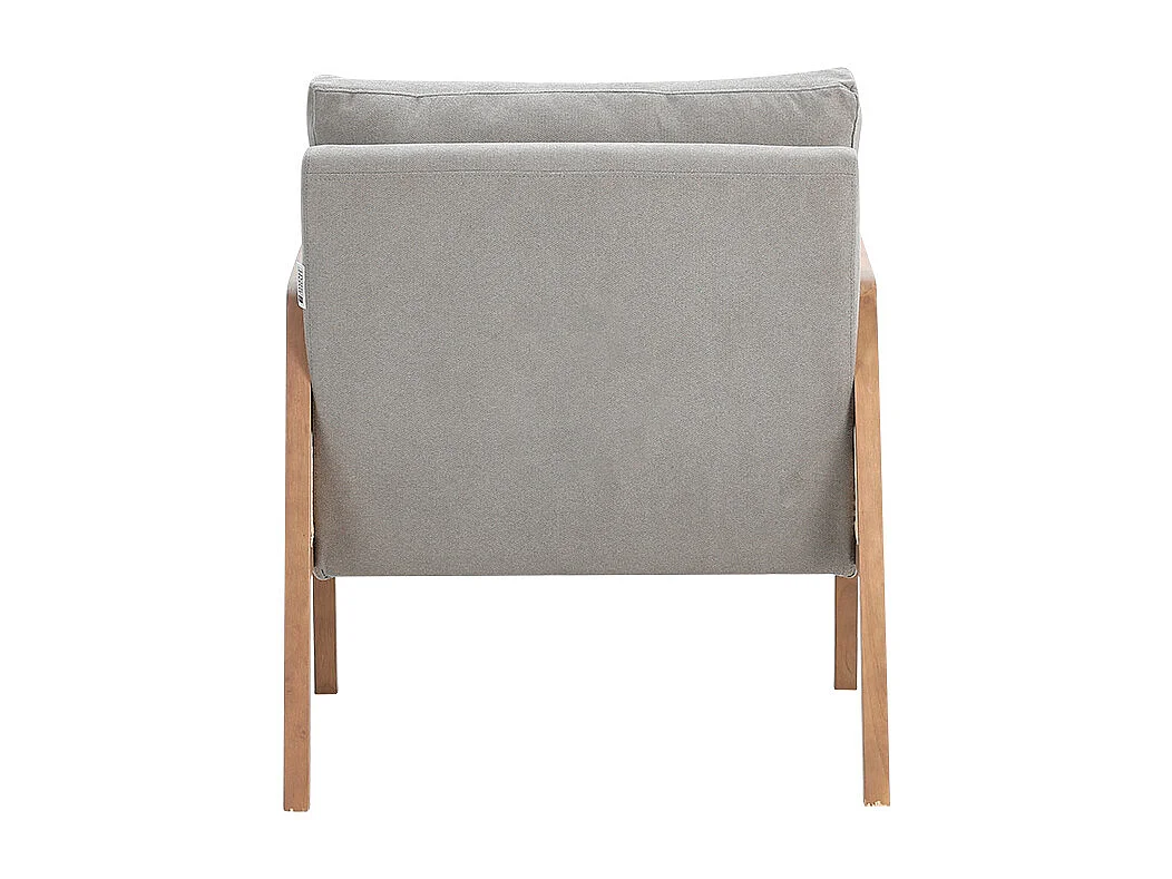Cushioned Wooden Armchair with Caned Sides - Light Grey