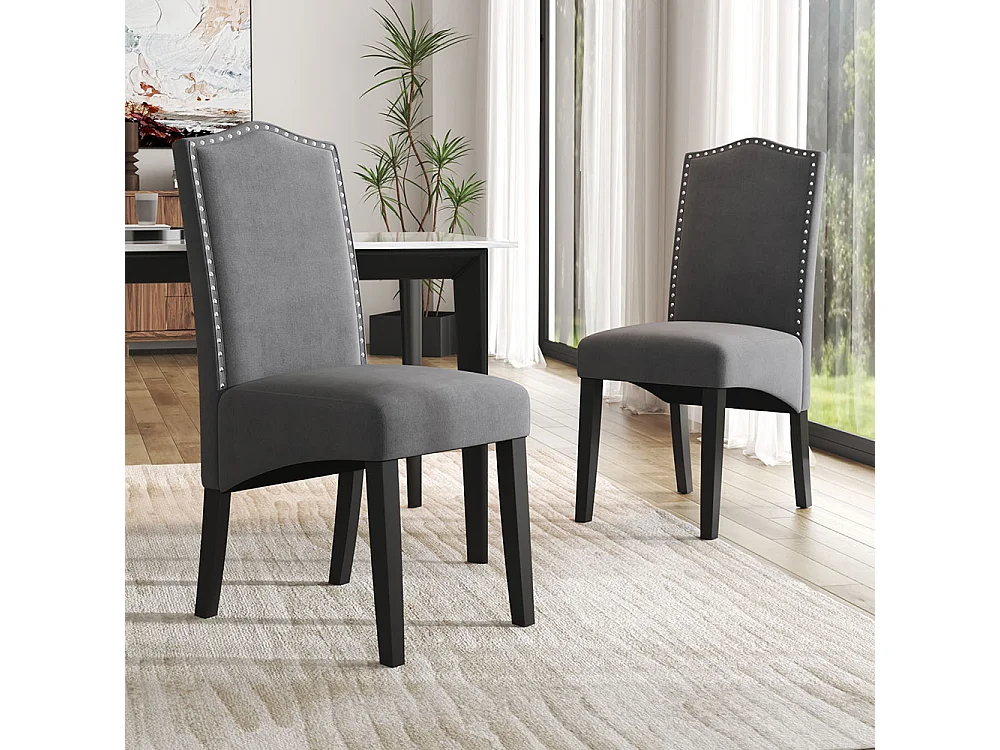Set of 2 Grey Velvet High-Back Dining Chair