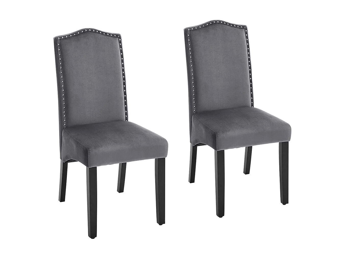 Set of 2 Grey Velvet High-Back Dining Chair
