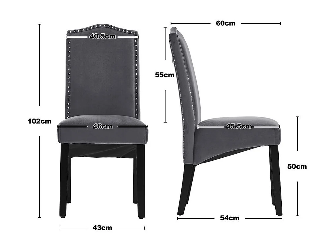 Set of 2 Grey Velvet High-Back Dining Chair