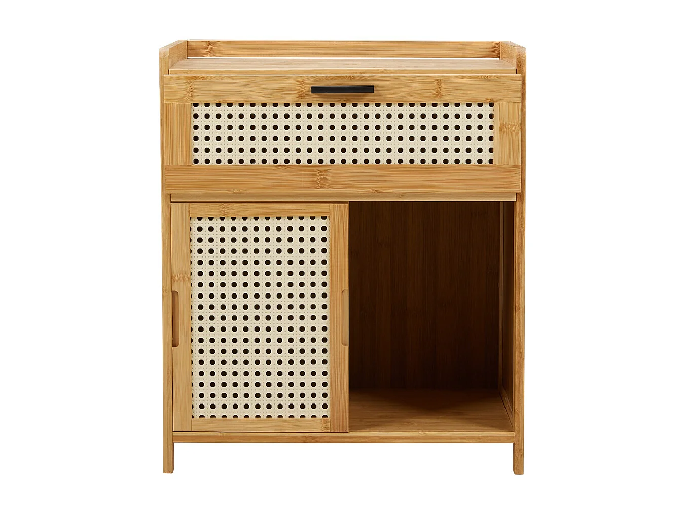Natural Solid Wood Nightstand with Drawer and Sliding Door