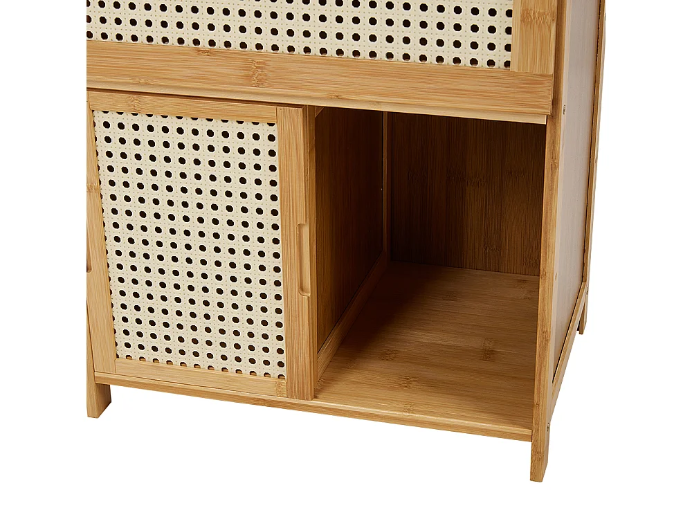 Natural Solid Wood Nightstand with Drawer and Sliding Door