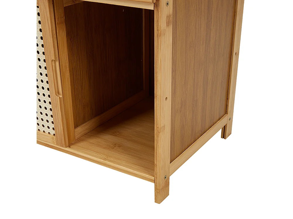 Natural Solid Wood Nightstand with Drawer and Sliding Door