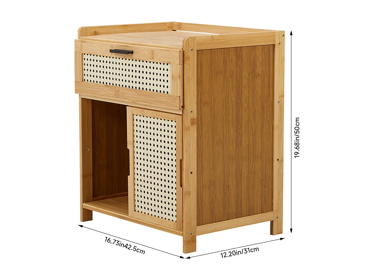 Natural Solid Wood Nightstand with Drawer and Sliding Door