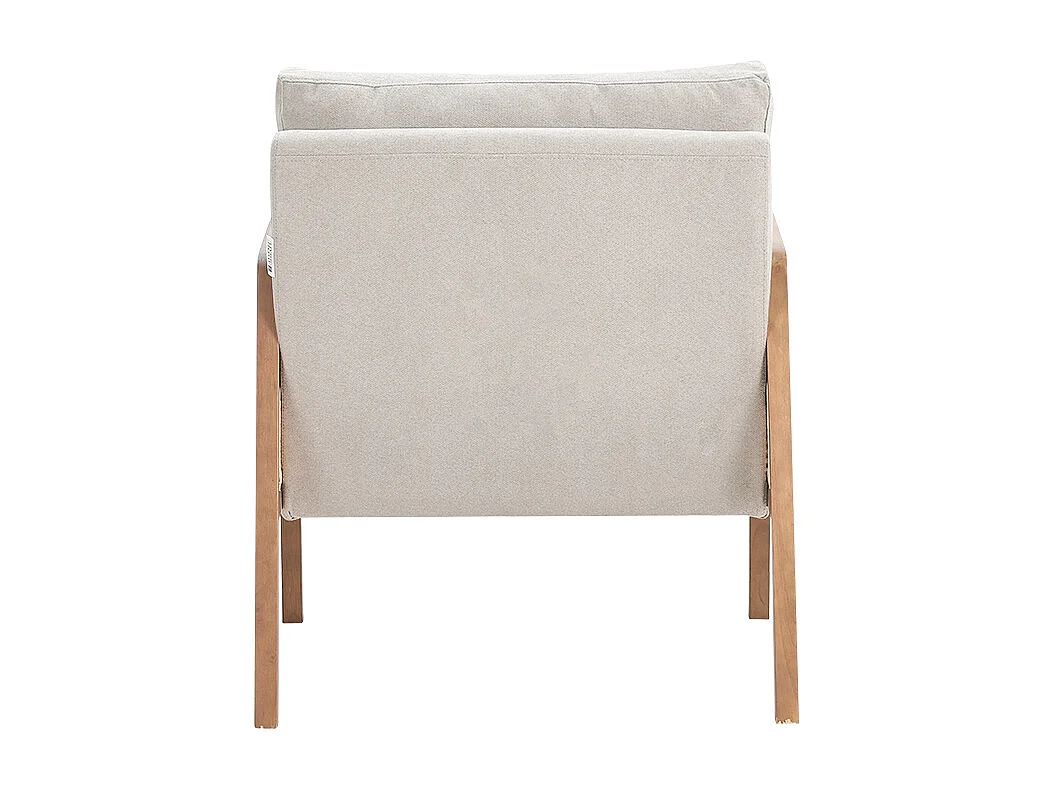 Cushioned Wooden Armchair with Caned Sides - Beige