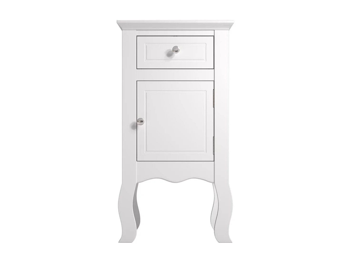 White Wooden Bedside Table with 1 Drawer and 1 Cabinet