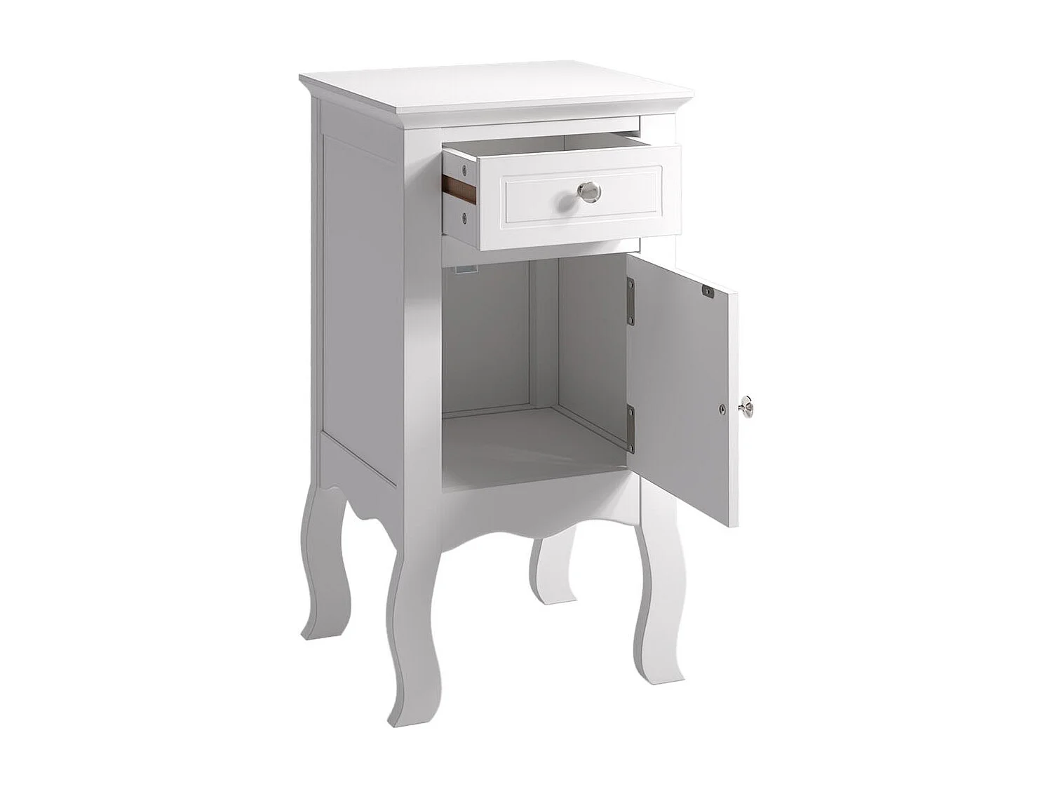 White Wooden Bedside Table with 1 Drawer and 1 Cabinet