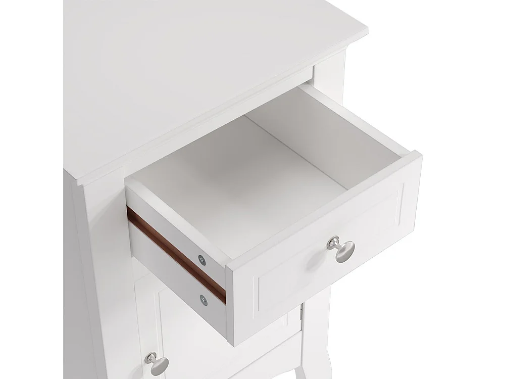White Wooden Bedside Table with 1 Drawer and 1 Cabinet
