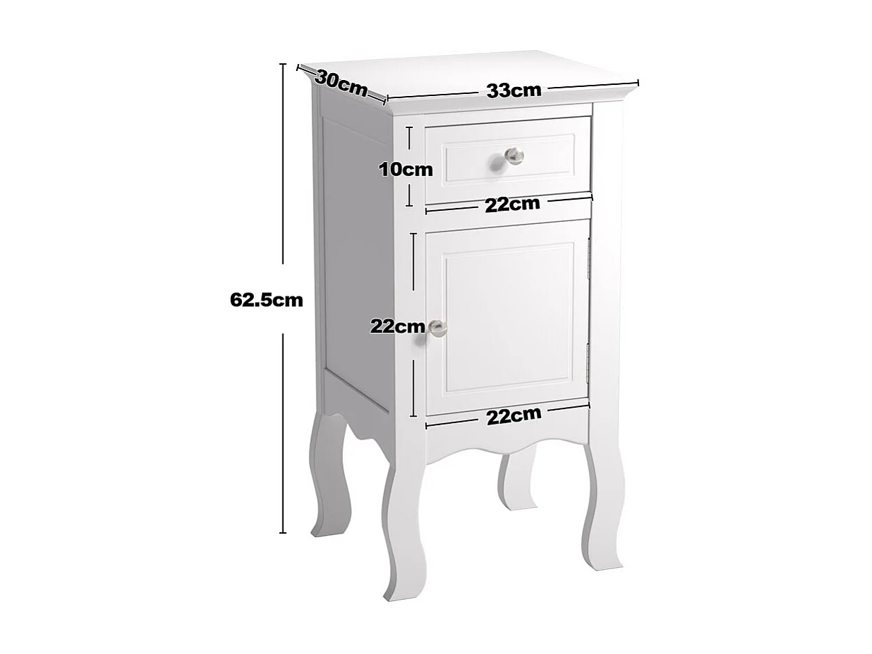 White Wooden Bedside Table with 1 Drawer and 1 Cabinet