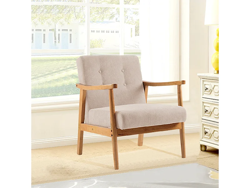 Beige Modern Upholstered Wooden Armchair