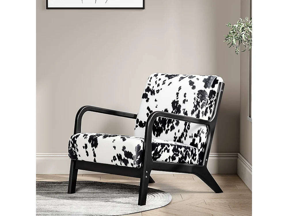 Black & White Spots Velvet Wooden Armchair