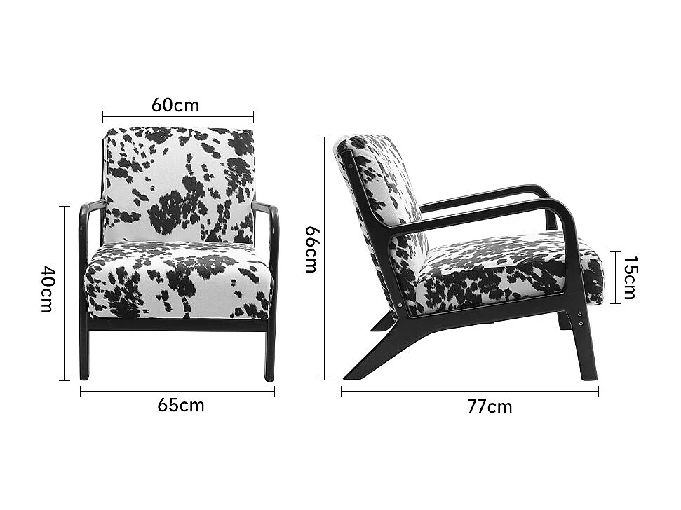 Black & White Spots Velvet Wooden Armchair