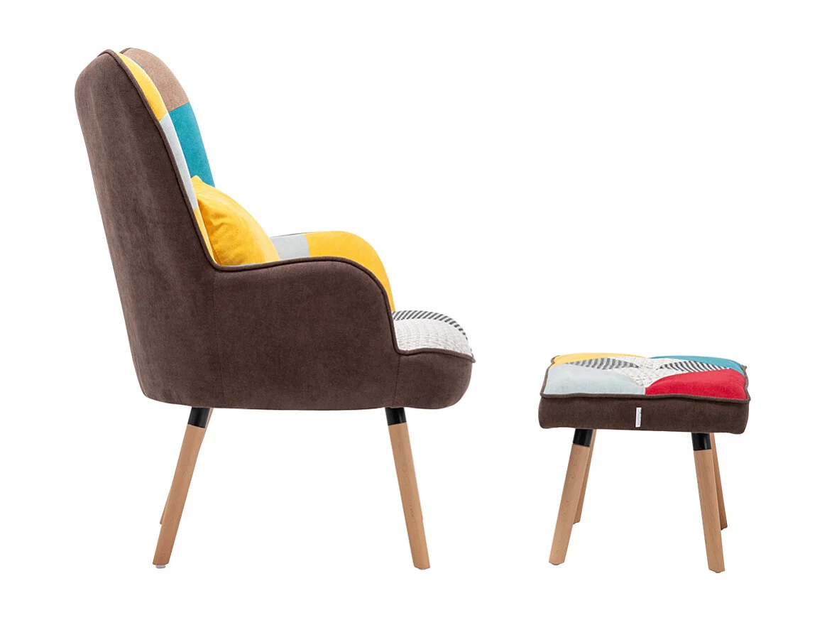Multicoloured Wingback Armchair with Footstool and Lumbar Pillow