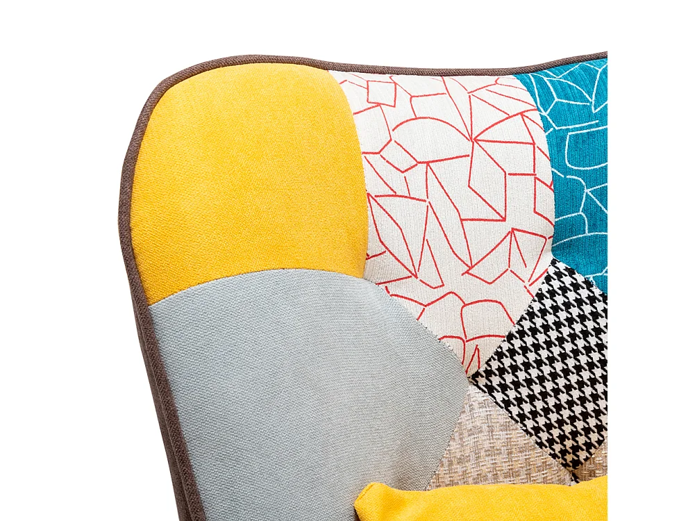 Multicoloured Wingback Armchair with Footstool and Lumbar Pillow