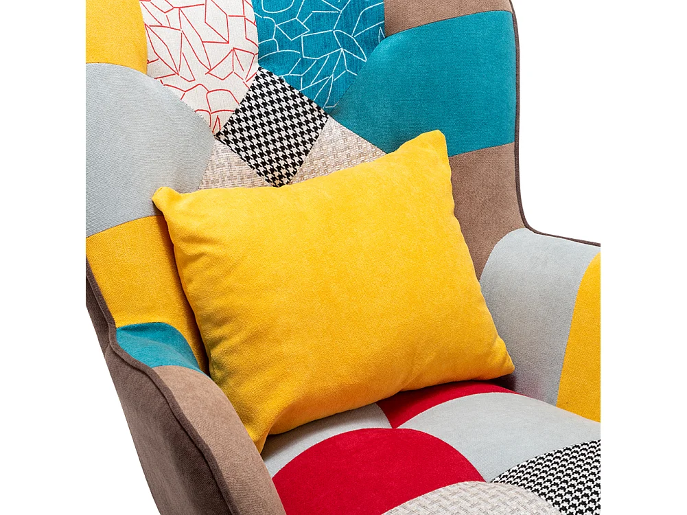 Multicoloured Wingback Armchair with Footstool and Lumbar Pillow