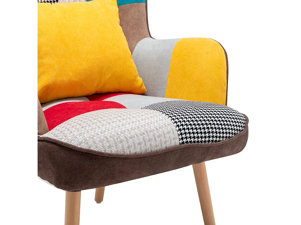 Multicoloured Wingback Armchair with Footstool and Lumbar Pillow