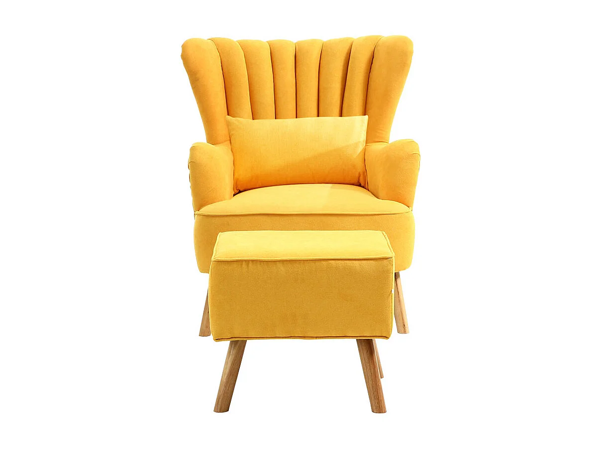 Yellow Mid-Century Faux Wool Upholstered Armchair with Footstool