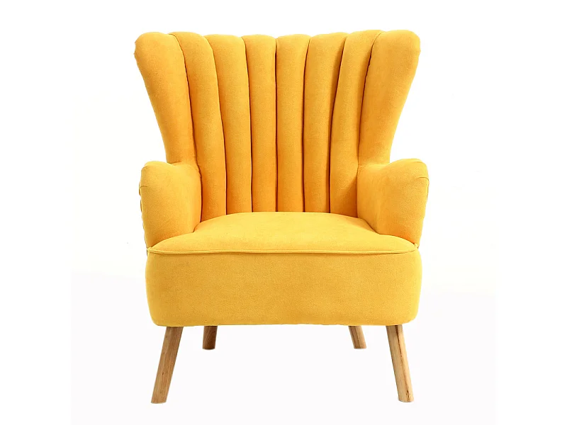Yellow Mid-Century Faux Wool Upholstered Armchair with Footstool