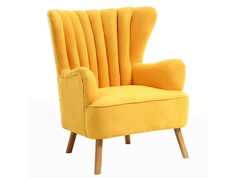 Yellow Mid-Century Faux Wool Upholstered Armchair with Footstool