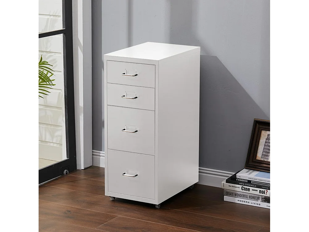 White Metal 4-Drawer File Cabinet on Wheels