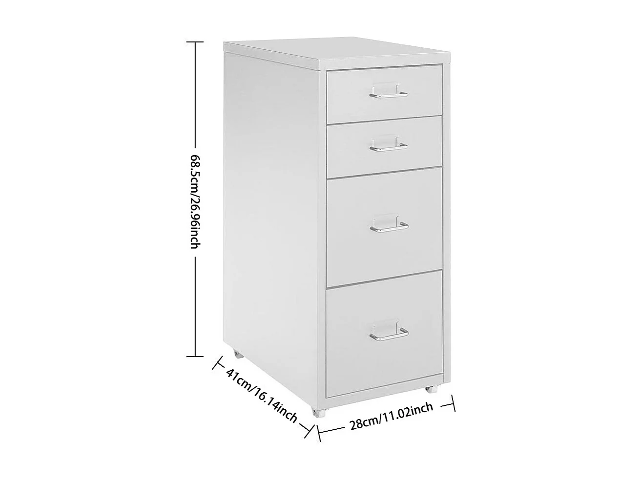 White Metal 4-Drawer File Cabinet on Wheels