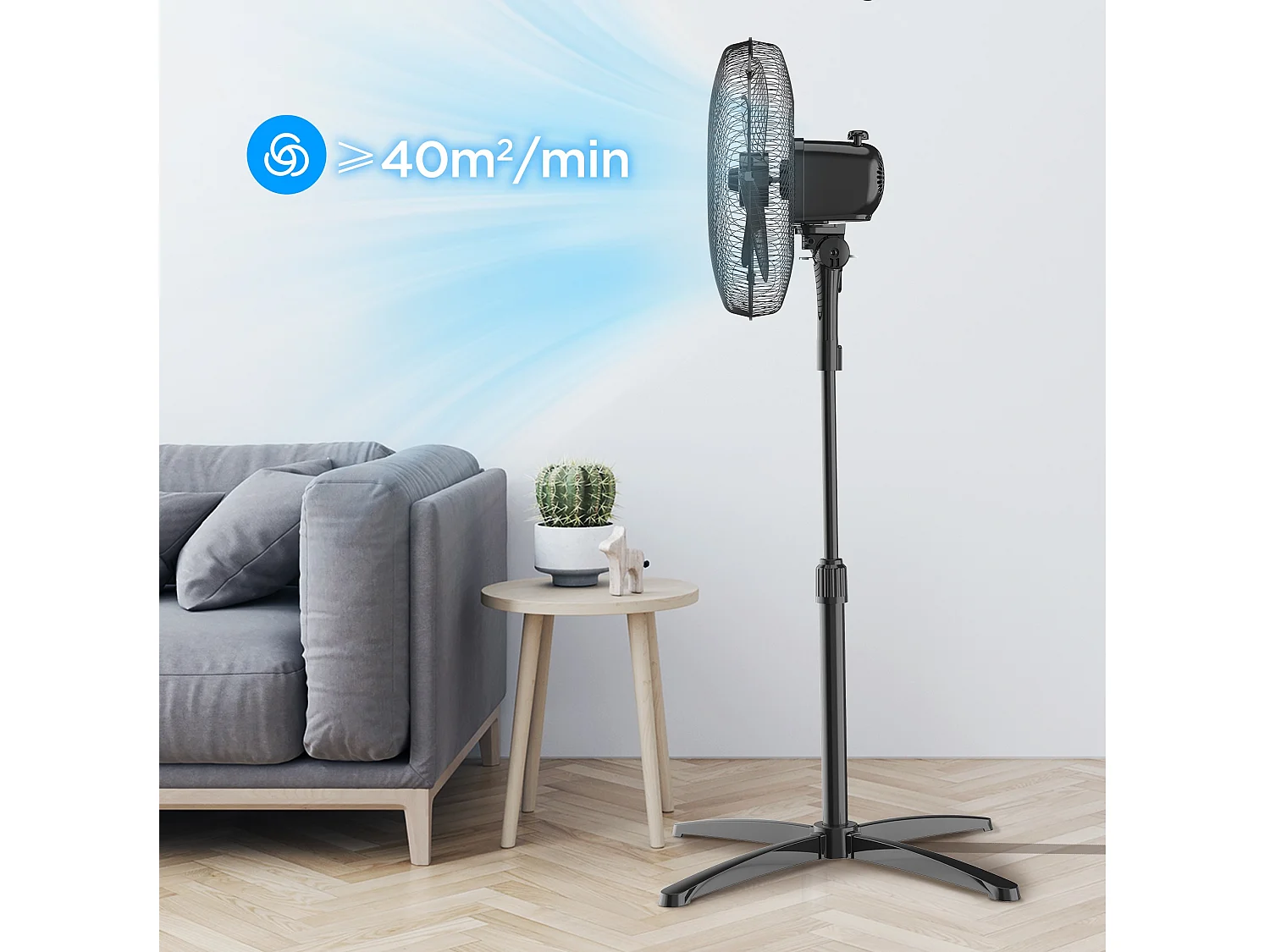 Black 3-Speed Pedestal Fan with Adjustable Height and Oscillation