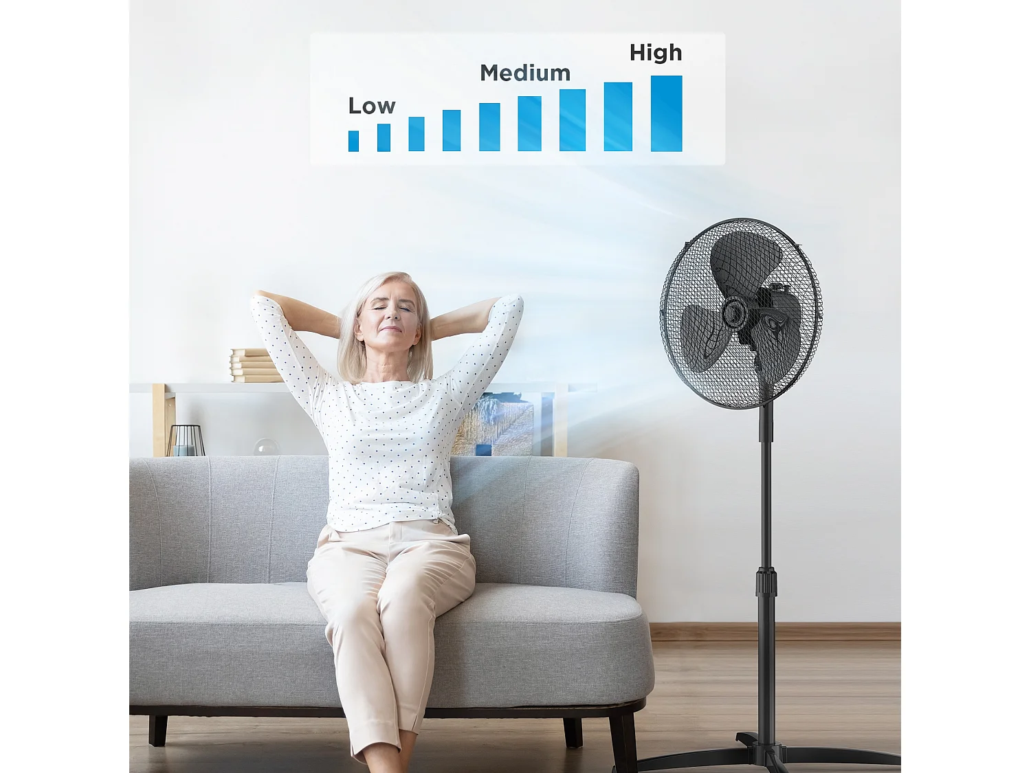 Black 3-Speed Pedestal Fan with Adjustable Height and Oscillation