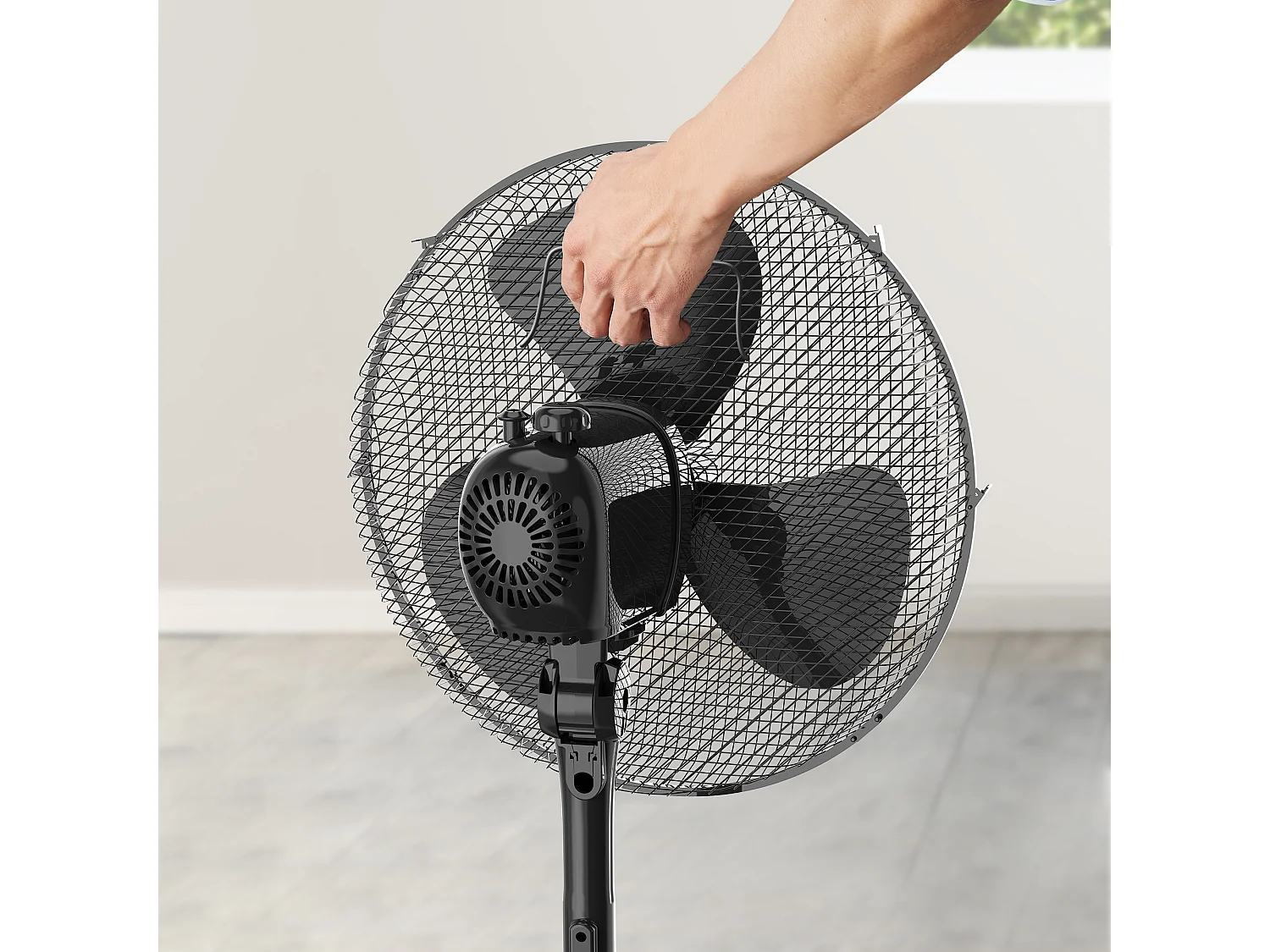 Black 3-Speed Pedestal Fan with Adjustable Height and Oscillation