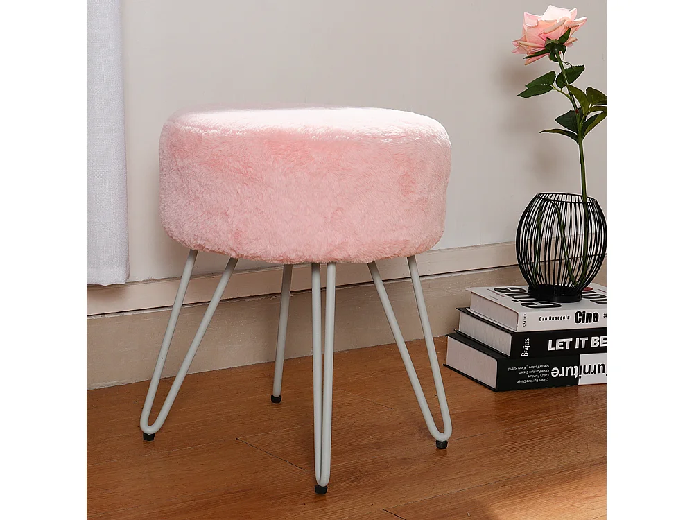 Pink Plush Vanity Stool