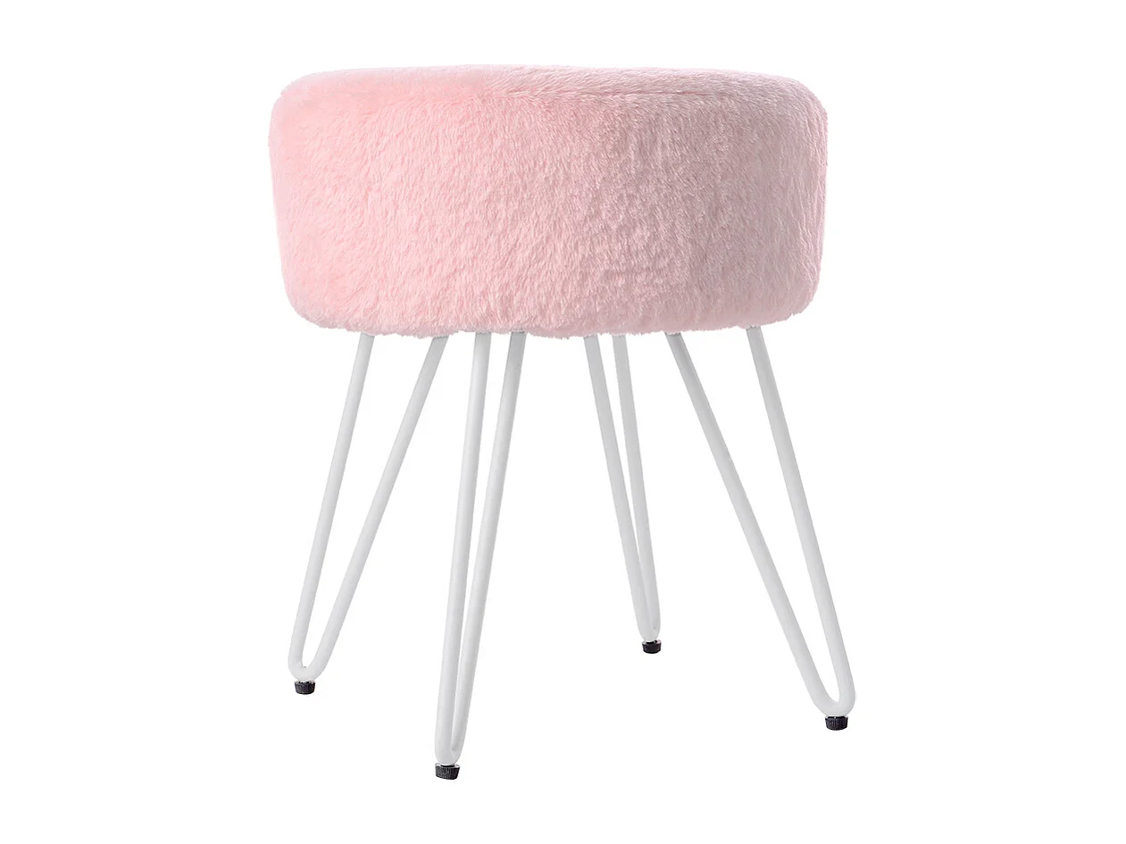 Pink Plush Vanity Stool