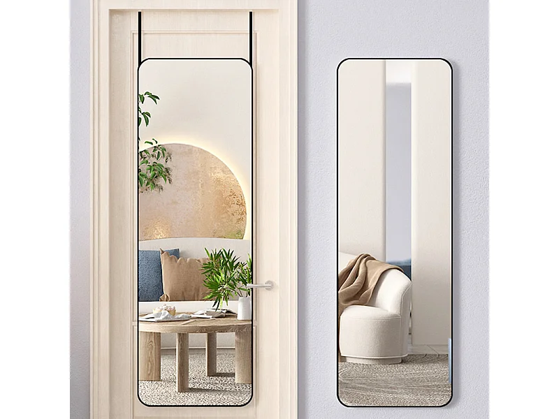Black Metal Over the Door Full Length Mirror with Rounded Corners