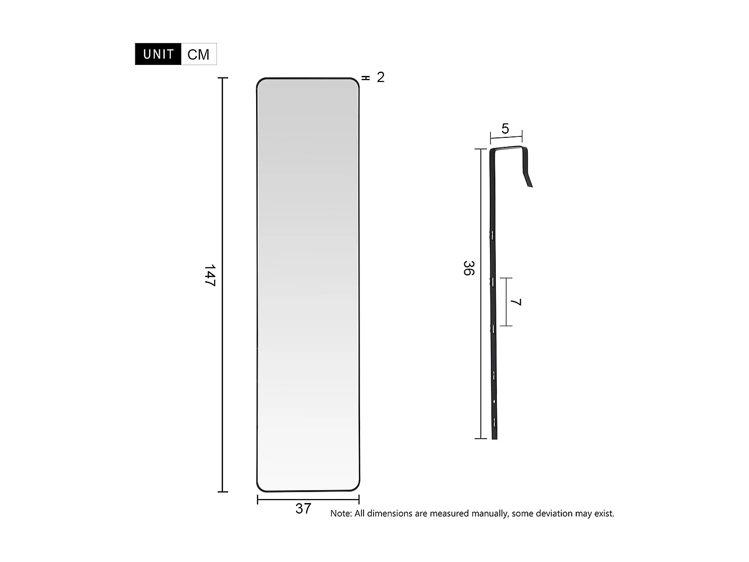 Black Metal Over the Door Full Length Mirror with Rounded Corners