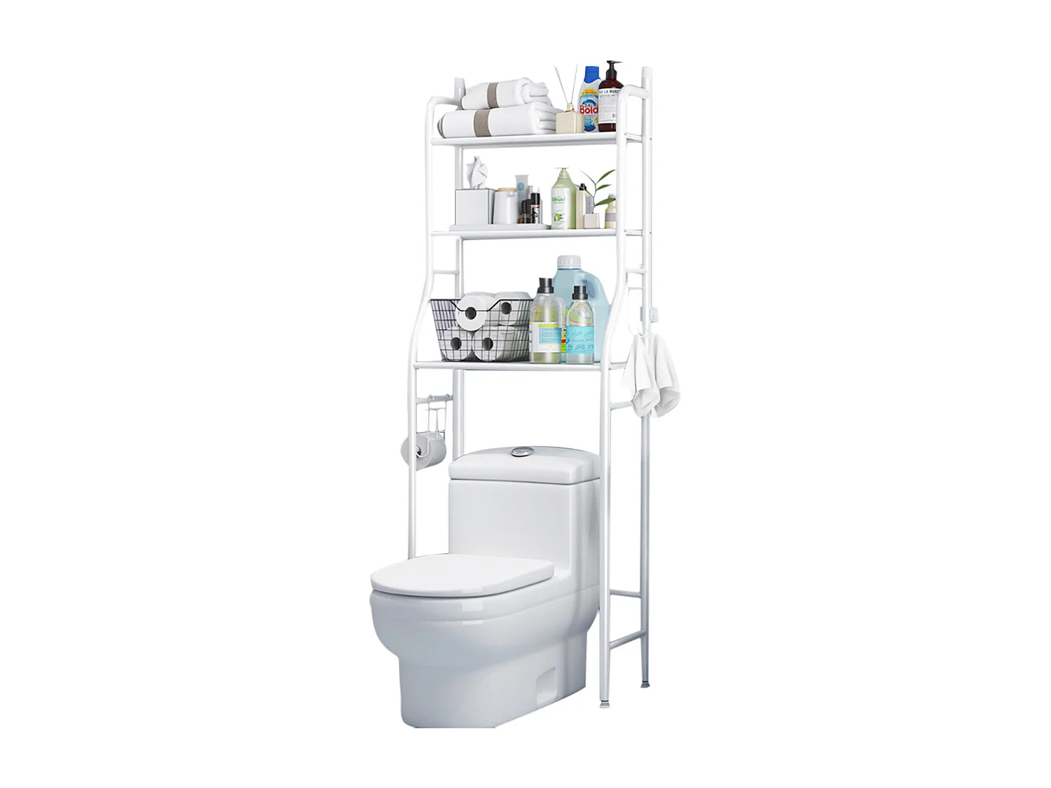 3-Tier White Metal Over Toilet Organizer