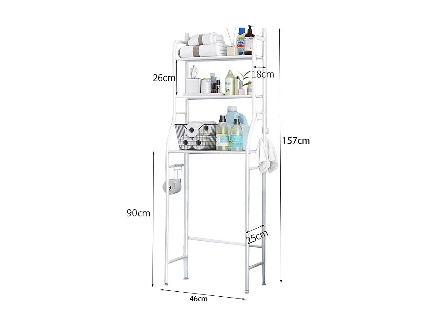 3-Tier White Metal Over Toilet Organizer